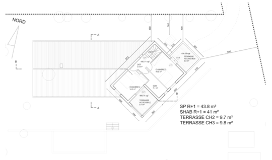 Plan de l'étage d'une maison individuelle avec terrasses à Montmeyan