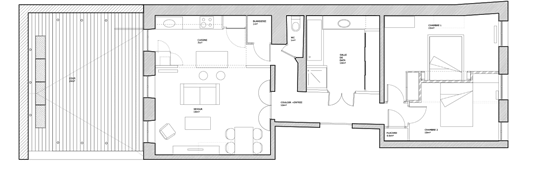 Plan de l'appartement T3 rénové à Marseille, 75 m² avec terrasse – RBB Architectes